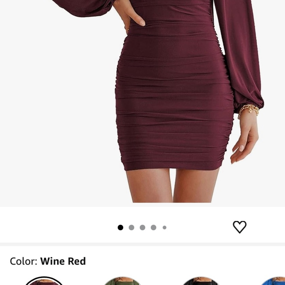 Red Ruched Bodycon Dress with Bishop Sleeves Wedding Guest Dress